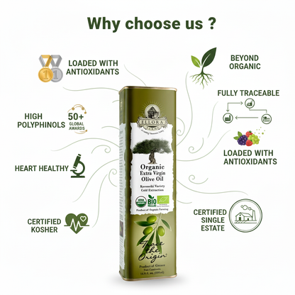 Certified USDA Organic Extra Virgin Olive Oil, Traceable & Single Origin, 16.9 Oz. Tin