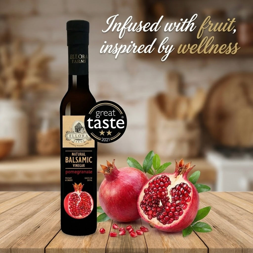 Pomegranate Infused Balsamic Vinegar, Thick & Smooth, Greece, 8.5 oz. Each - ELLORA FARMS