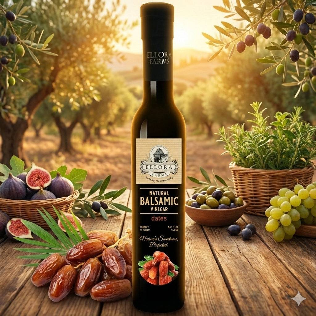 Dates Infused Aged Balsamic Vinegar, Award Winning, Thick & Creamy, 8.5 oz. - ELLORA FARMS