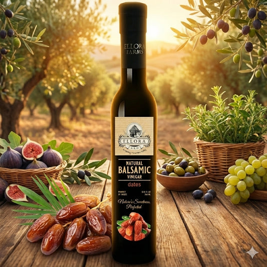 Dates Infused Aged Balsamic Vinegar, Award Winning, Thick & Creamy, 8.5 oz. - ELLORA FARMS