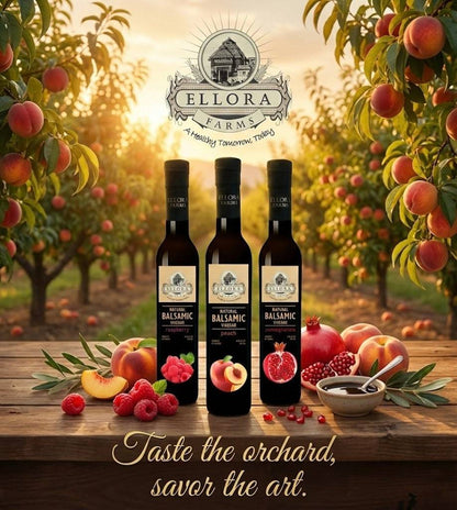 Peach Infused Balsamic Vinegar, Thick & Smooth, Product Of Crete, Greece, 8.5 oz. Each - ELLORA FARMS