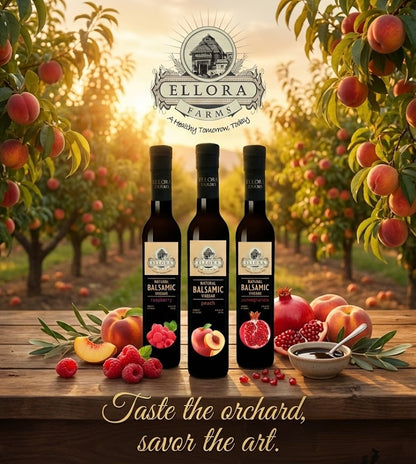 Peach Infused Balsamic Vinegar, Thick & Smooth, Product Of Crete, Greece, 8.5 oz. Each - ELLORA FARMS