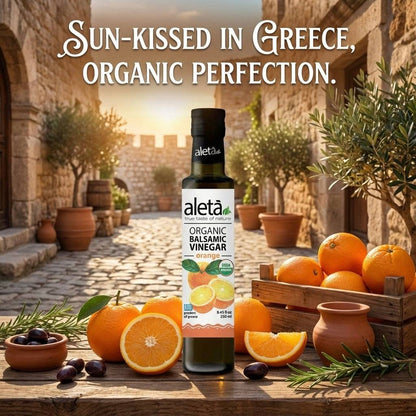 Aleta Organic, Orange Infused Balsamic Vinegar, Glass Bottle, 8.45 oz.