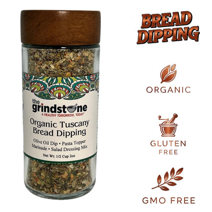 Organic Tuscany bread dipping mix, Perfect for extra virgin olive oil, 2 oz. glass bottle with sifter, Pack of 2 - ELLORA FARMS