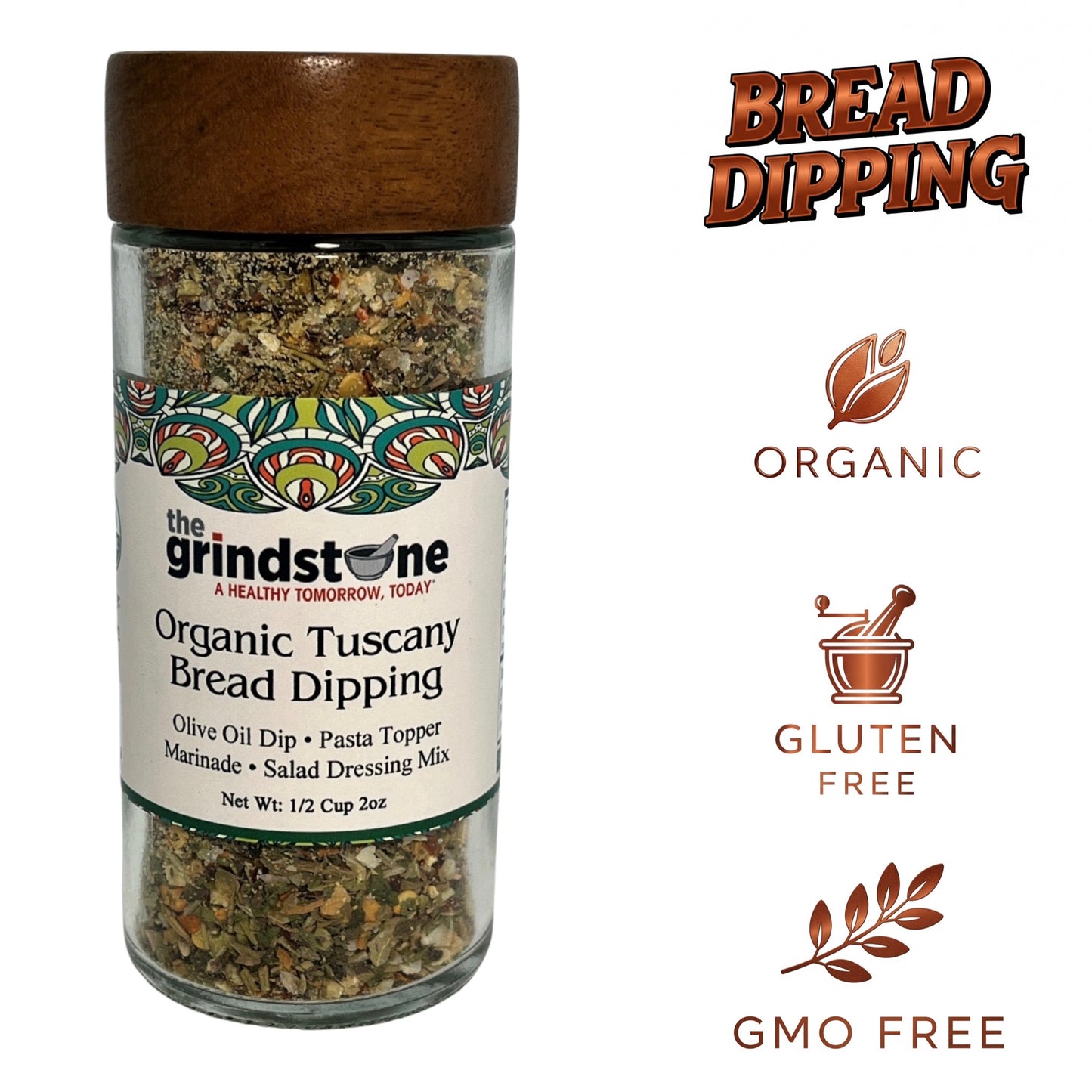 Organic Tuscany bread dipping mix, Perfect for extra virgin olive oil, 2 oz. glass bottle with sifter, Pack of 2