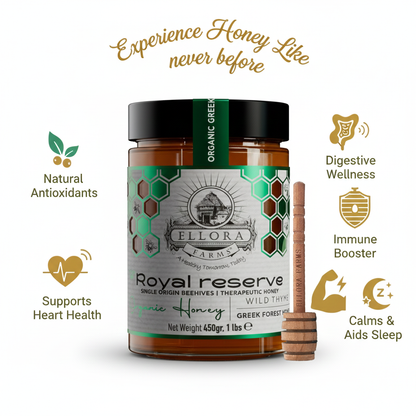 Organic Greek Raw Honey, Royal Reserve, Wild Thyme Gift of Honey, 450g