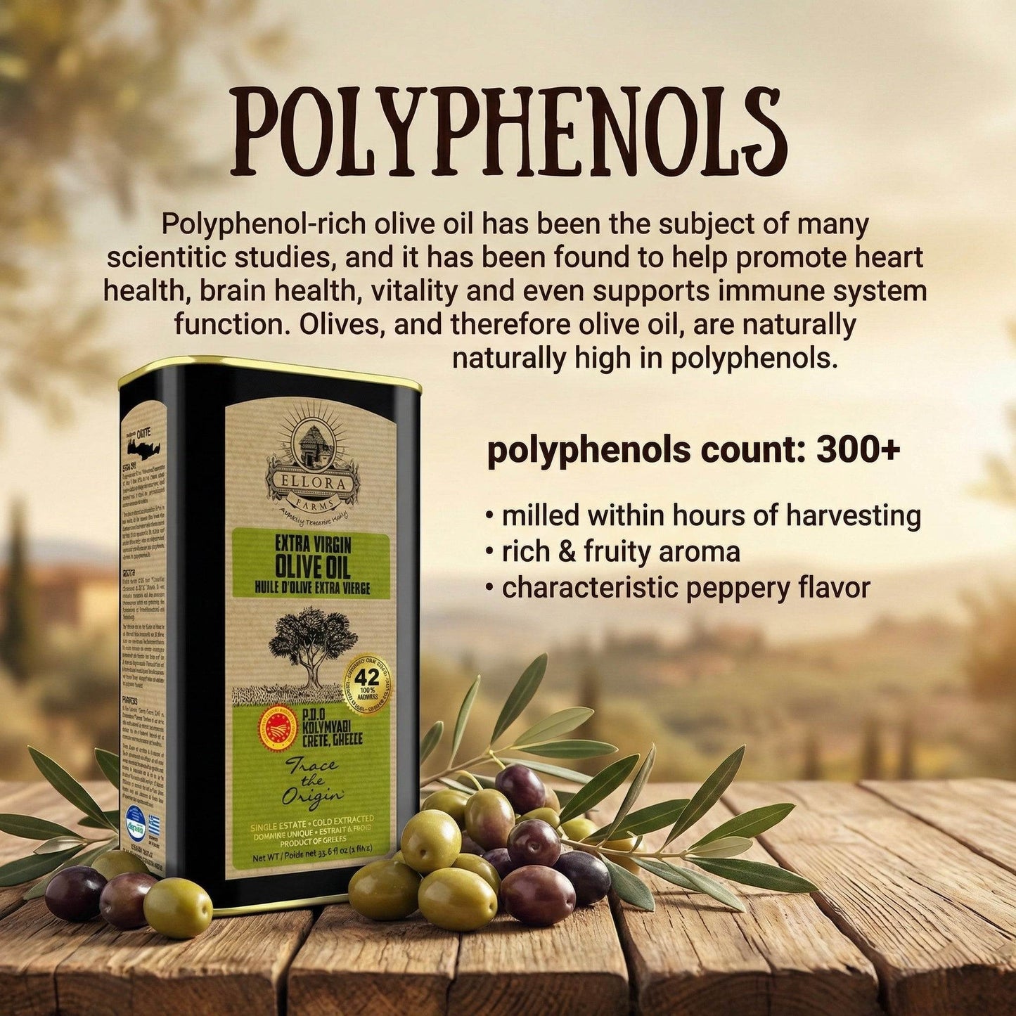 Traceable Kolymvari Estates Greek Extra Virgin Olive Oil, Kosher & PDO Certified, 33.8 oz.