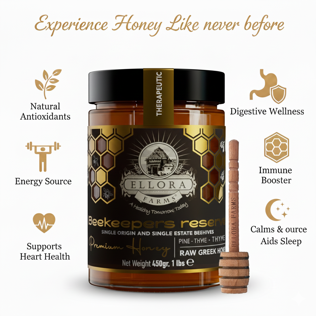 Single Estate PDO Greek Honey, Beekeepers Reserve, Pine & Thyme Honey, 450g