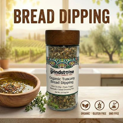 Organic Tuscany bread dipping mix, Perfect for extra virgin olive oil, 2 oz. glass bottle with sifter, Pack of 2 - ELLORA FARMS