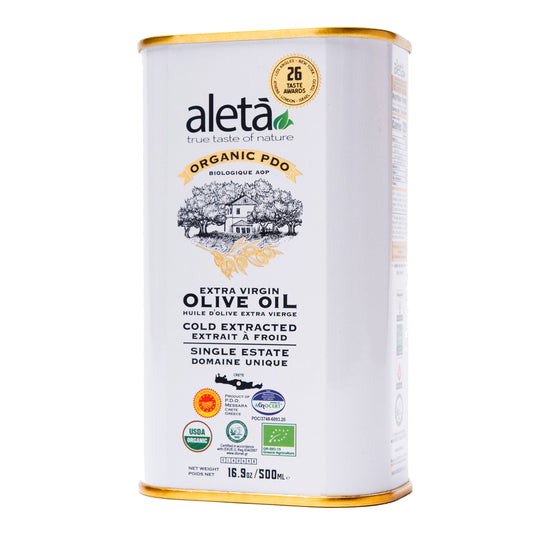 Aleta Organic & PDO Single Estate Traceable Extra Virgin Greek Olive Oil, 500 ml (17 oz) Tin