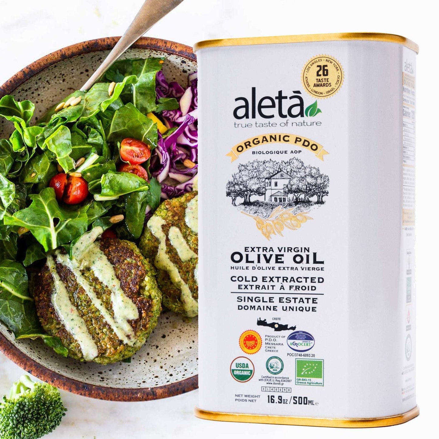 Aleta Organic & PDO Single Estate Traceable Extra Virgin Greek Olive Oil, 500 ml (17 oz) Tin - ELLORA FARMS