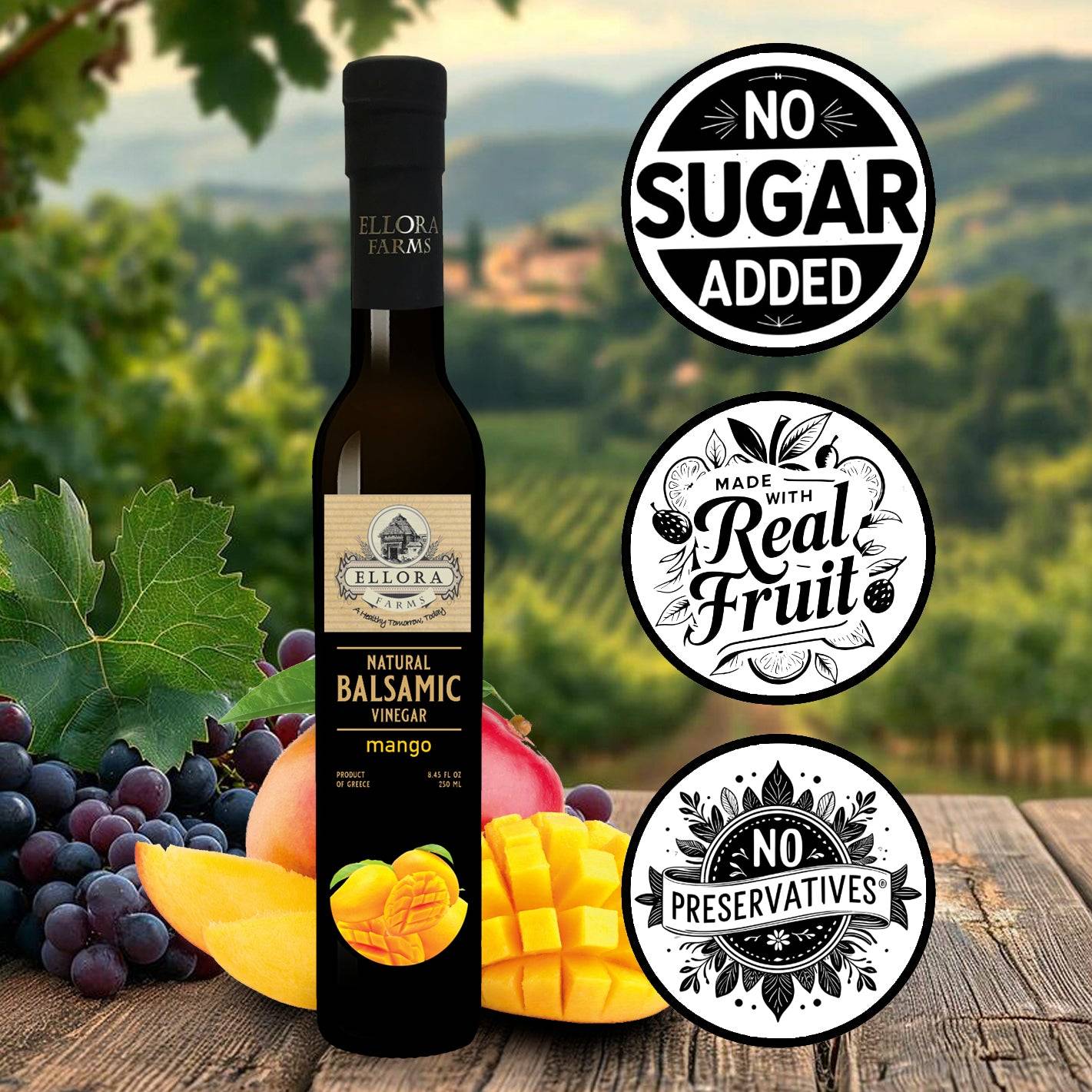 Mango Infused Aged Balsamic Vinegar, Award Winning, Thick & Smooth, 8.5 oz - ELLORA FARMS