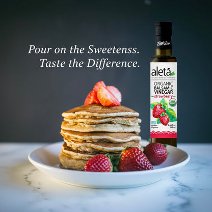 Aleta Organic, Strawberry Infused Balsamic Vinegar, Glass Bottle, 8.45 oz.
