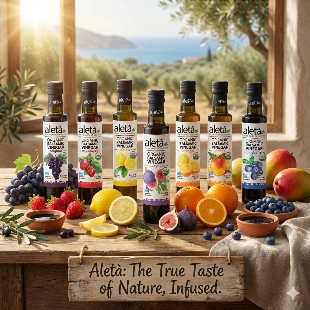 Aleta Organic, Orange Infused Balsamic Vinegar, Glass Bottle, 8.45 oz.