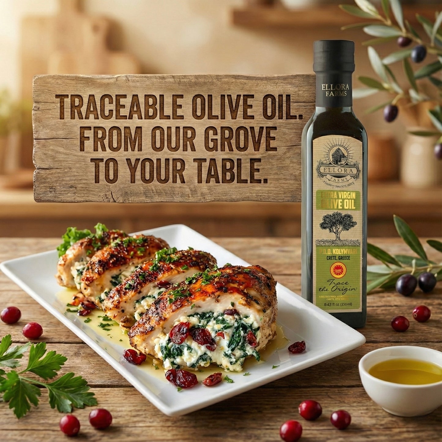 Traceable Kolymvari Estates Greek Extra Virgin Olive Oil, Kosher & PDO Certified, 33.8 + 8.5 oz. Combo
