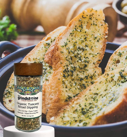 Organic Tuscany bread dipping mix, Perfect for extra virgin olive oil, 2 oz. glass bottle with sifter, Pack of 2 - ELLORA FARMS