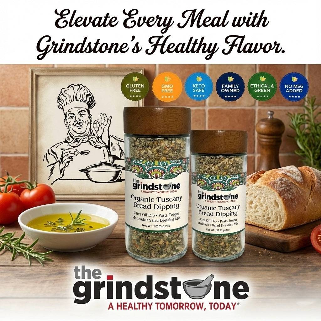 Organic Tuscany bread dipping mix, Perfect for extra virgin olive oil, 2 oz. glass bottle with sifter, Pack of 2 - ELLORA FARMS