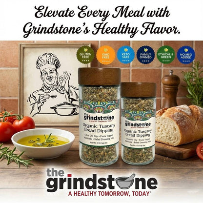 Organic Tuscany bread dipping mix, Perfect for extra virgin olive oil, 2 oz. glass bottle with sifter, Pack of 2 - ELLORA FARMS