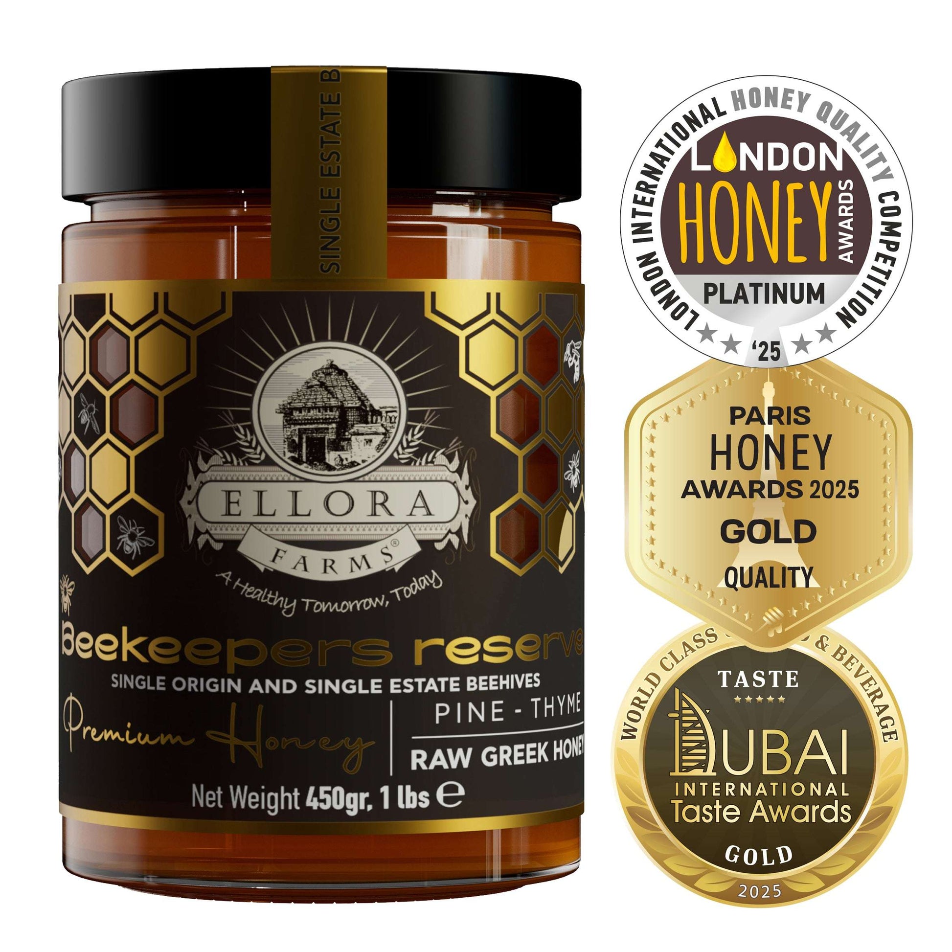 Organic Royal Reserve and Beekeepers Reserve PDO Single Estate Raw Greek Honey, 1 lb. Each Combo Gift Pack - ELLORA FARMS
