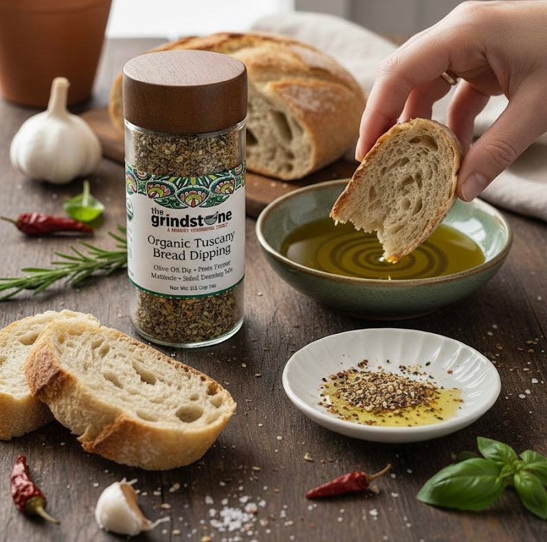 Organic Tuscany bread dipping mix, Perfect for extra virgin olive oil, 2 oz. glass bottle with sifter, Pack of 2