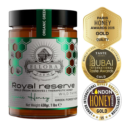 Organic Royal Reserve and Beekeepers Reserve PDO Single Estate Raw Greek Honey, 1 lb. Each Combo Gift Pack - ELLORA FARMS