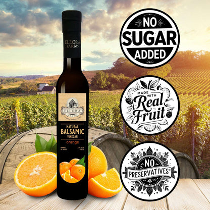Orange Extract Infused Balsamic Vinegar, Award-Winning, Thick & Smooth, 8.5 oz. - ELLORA FARMS