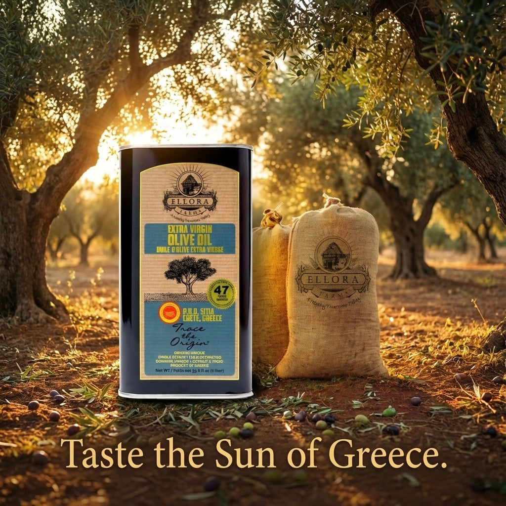 Ellora PDO SITIA & Aleta Organic PDO Messara Extra Virgin Greek Olive Oil, 1 Ltr Tin, 33.8 oz. Combo