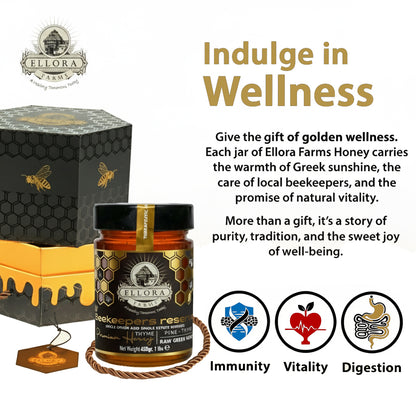 Single Estate PDO Greek Honey, Beekeepers Reserve, Pine & Thyme, 450g HONEY POT Gift
