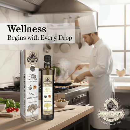 Global Award Organic PDO Extra Virgin Olive Oil, Single Estate Messara Valley Greece, 17 Oz Bottle - ELLORA FARMS