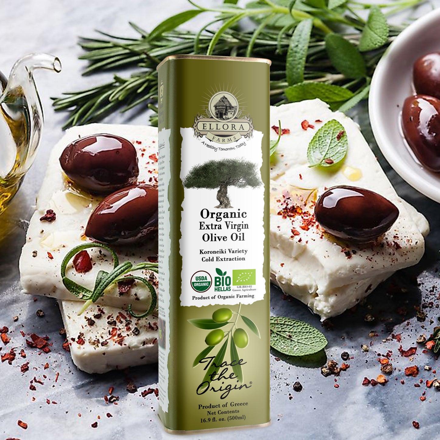 Certified USDA Organic Extra Virgin Olive Oil, Traceable & Single Origin, 16.9 Oz. Tin