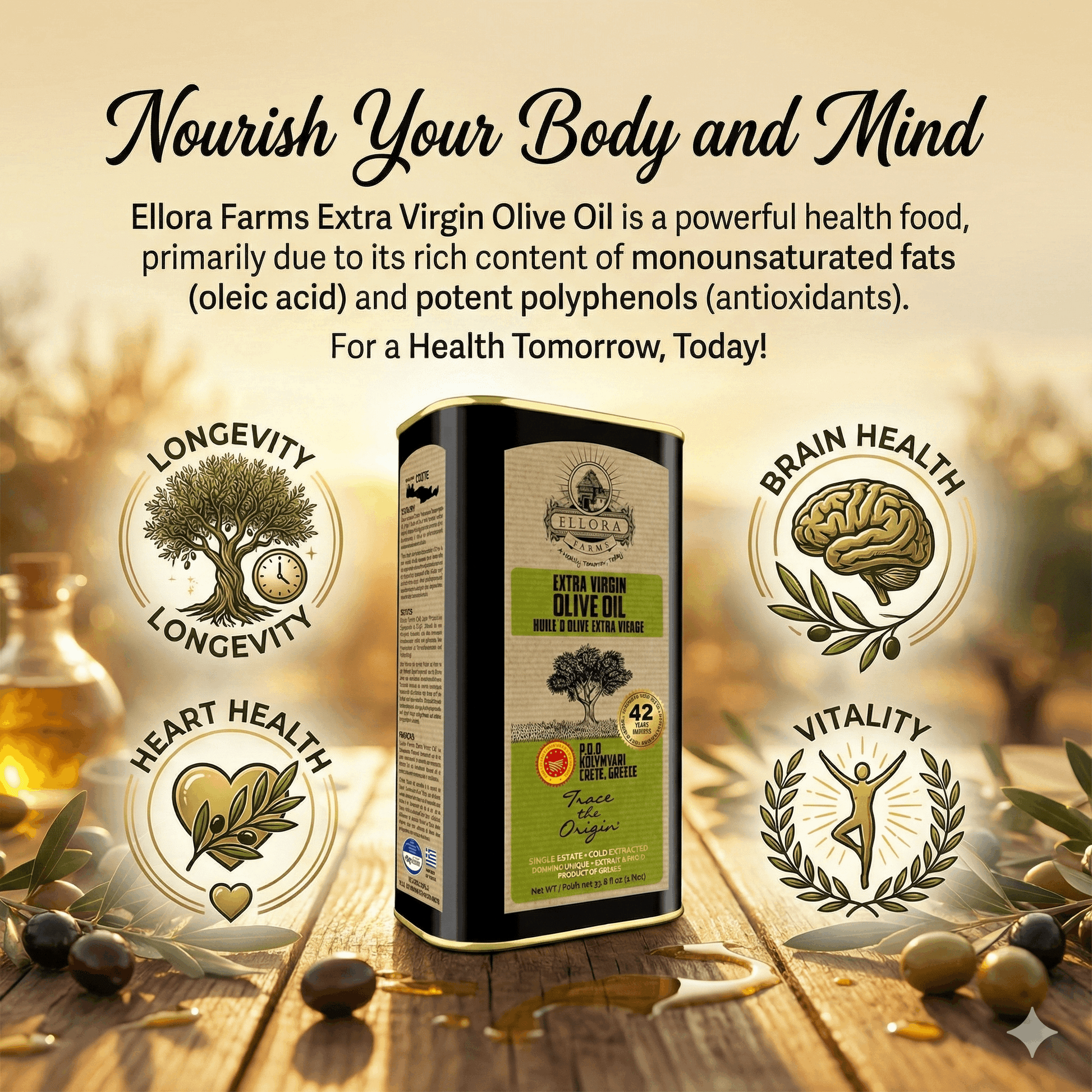 Traceable Kolymvari Estates Greek Extra Virgin Olive Oil, Kosher & PDO Certified, 33.8 oz.