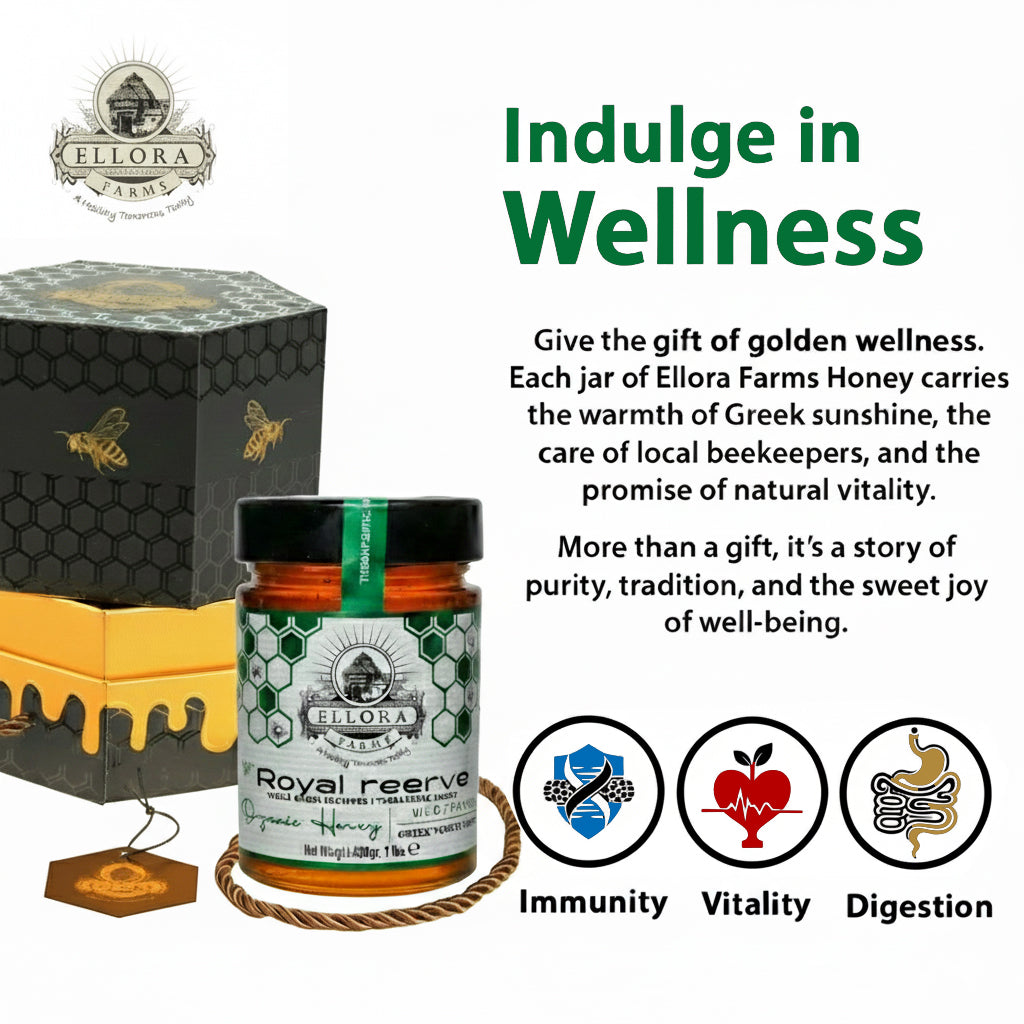 Organic Greek Raw Honey, Royal Reserve, Wild Thyme Gift of Honey, 450g HONEY POT Gift Set