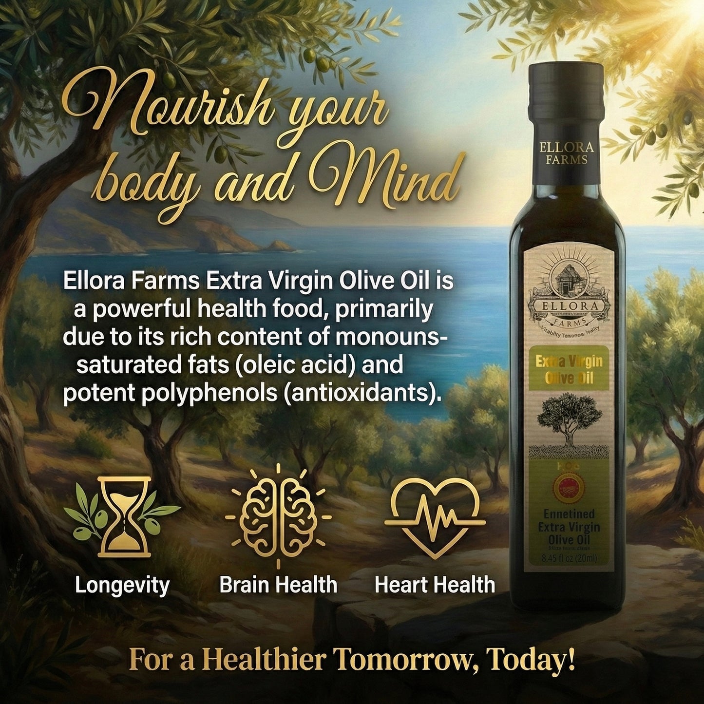 Traceable Single Estate Extra Virgin Olive Oil, Certified PDO and Kosher Ek, 8.45 Oz