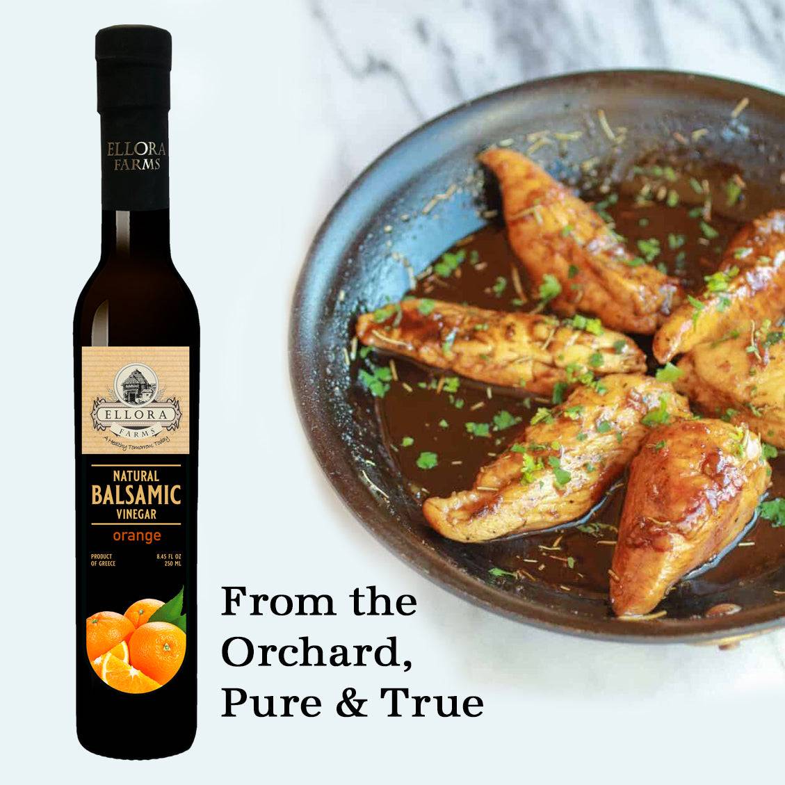 Orange Extract Infused Balsamic Vinegar, Award-Winning, Thick & Smooth, 8.5 oz. - ELLORA FARMS