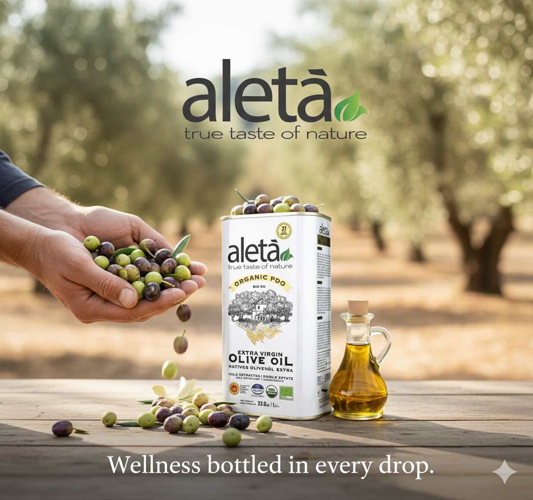 Aleta Organic & Ellora PDO Single Estate Extra Virgin Greek Olive Oil, 1 Ltr Tin, 33.8 oz. Combo