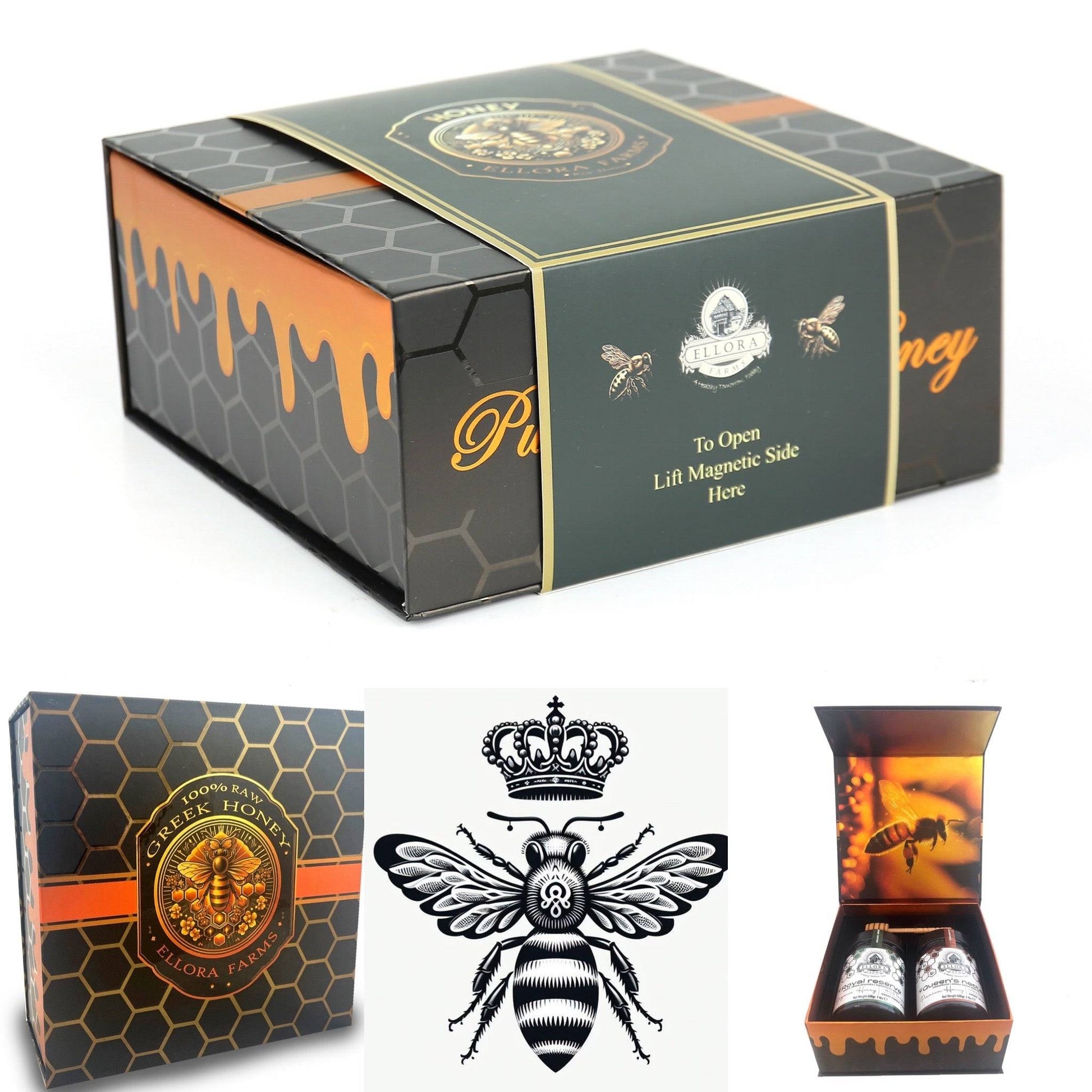 Organic Royal Reserve and Beekeepers Reserve PDO Single Estate Raw Greek Honey, 1 lb. Each Combo Gift Pack - ELLORA FARMS