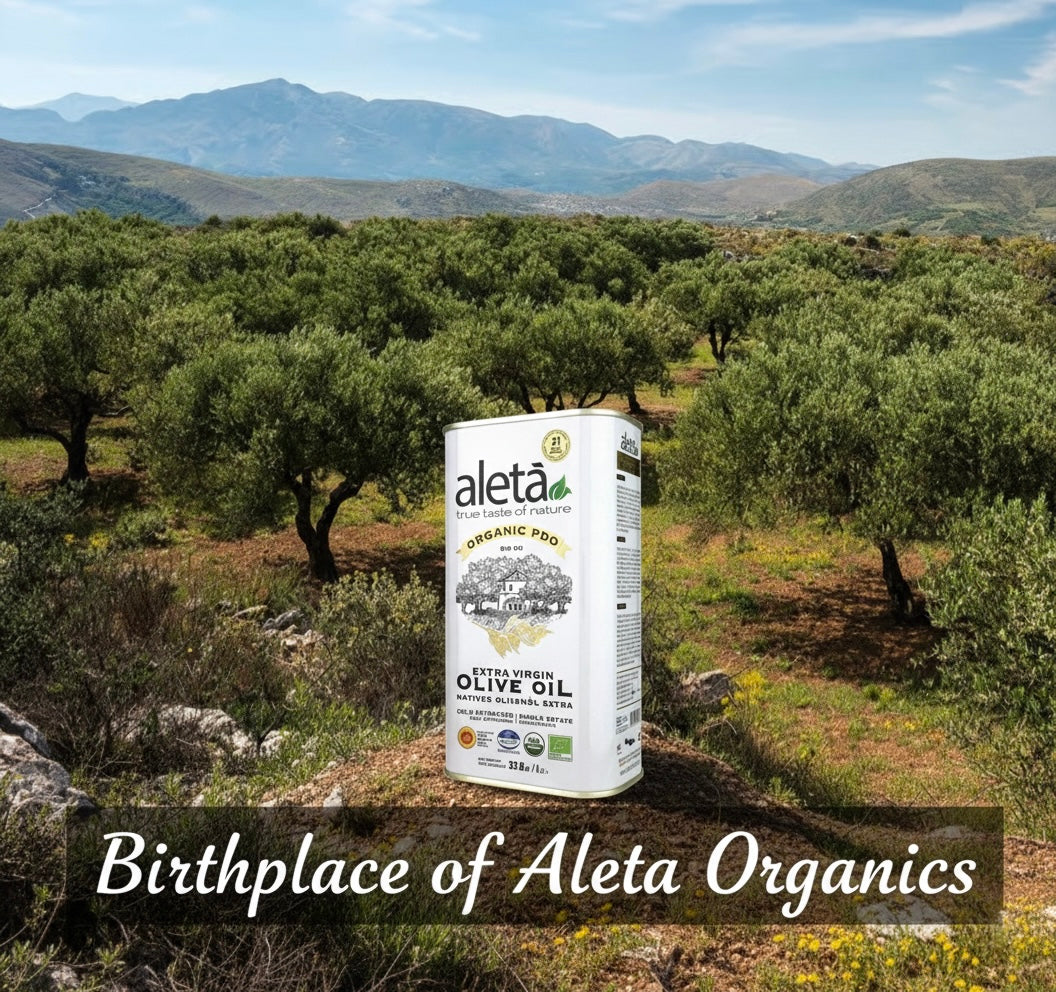 Ellora PDO SITIA & Aleta Organic PDO Messara Extra Virgin Greek Olive Oil, 1 Ltr Tin, 33.8 oz. Combo
