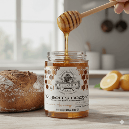 Greek Raw Honey, Queens Nectar, Lemon & Orange Blossom Therapeutic Honey, 450g - ELLORA FARMS