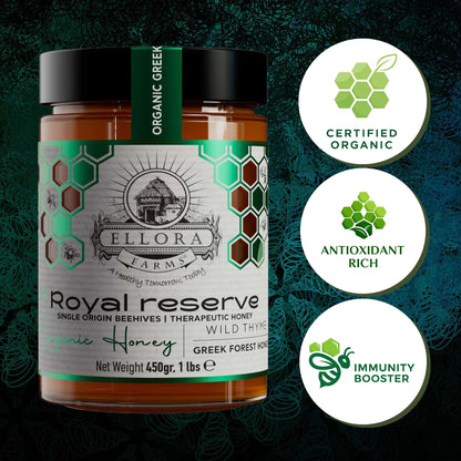 Organic Greek Raw Honey, Royal Reserve, Wild Thyme Therapeutic Honey, 450g CUBE Gift Set - ELLORA FARMS
