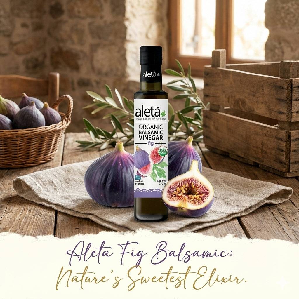 Aleta Organic, Fig Infused Balsamic Vinegar, Glass Bottle, 8.45 oz.