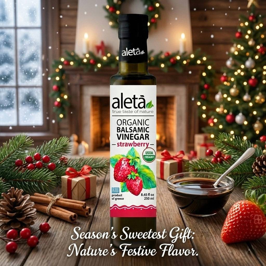 Aleta Organic, Strawberry Infused Balsamic Vinegar, Glass Bottle, 8.45 oz.