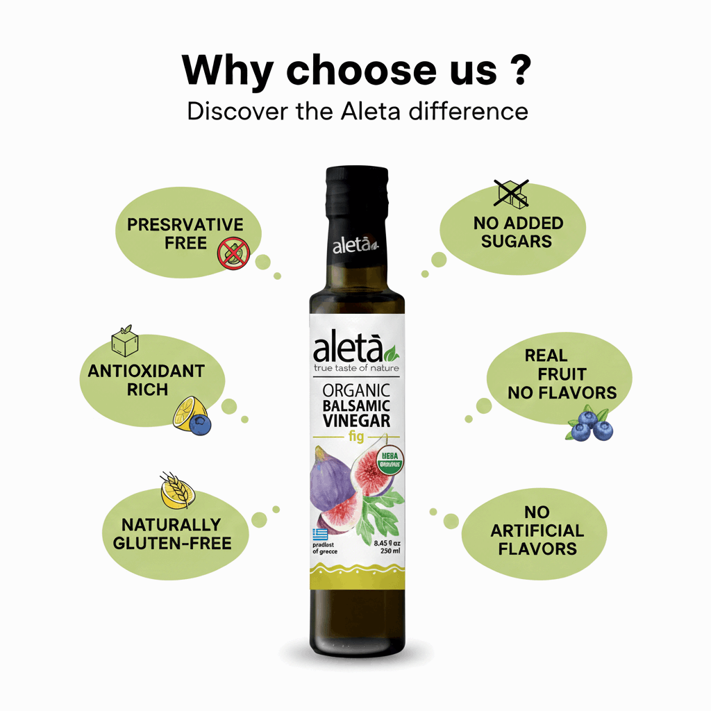 Aleta Organic, Fig Infused Balsamic Vinegar, Glass Bottle, 8.45 oz.