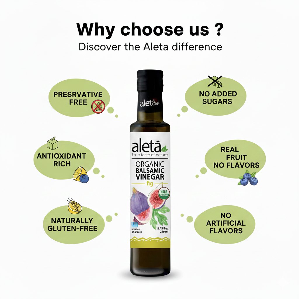 Aleta Organic, Fig Infused Balsamic Vinegar, Glass Bottle, 8.45 oz.