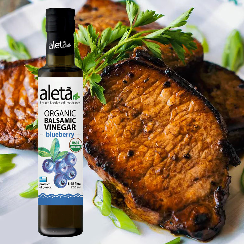 Aleta Organic, Blueberry Infused Balsamic Vinegar, Glass Bottle, 8.45 oz.