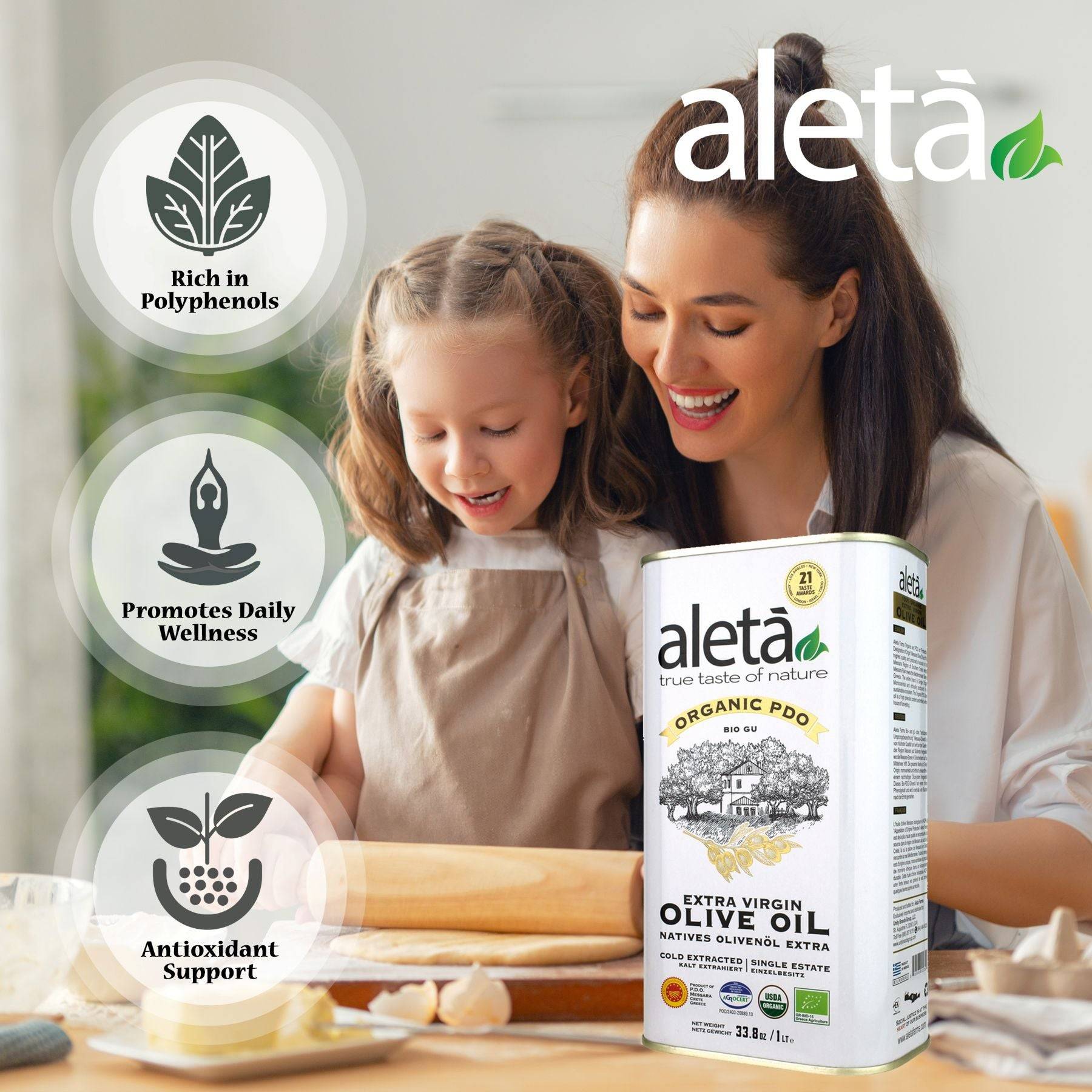 Ellora PDO SITIA & Aleta Organic PDO Messara Extra Virgin Greek Olive Oil, 1 Ltr Tin, 33.8 oz. Combo - ELLORA FARMS