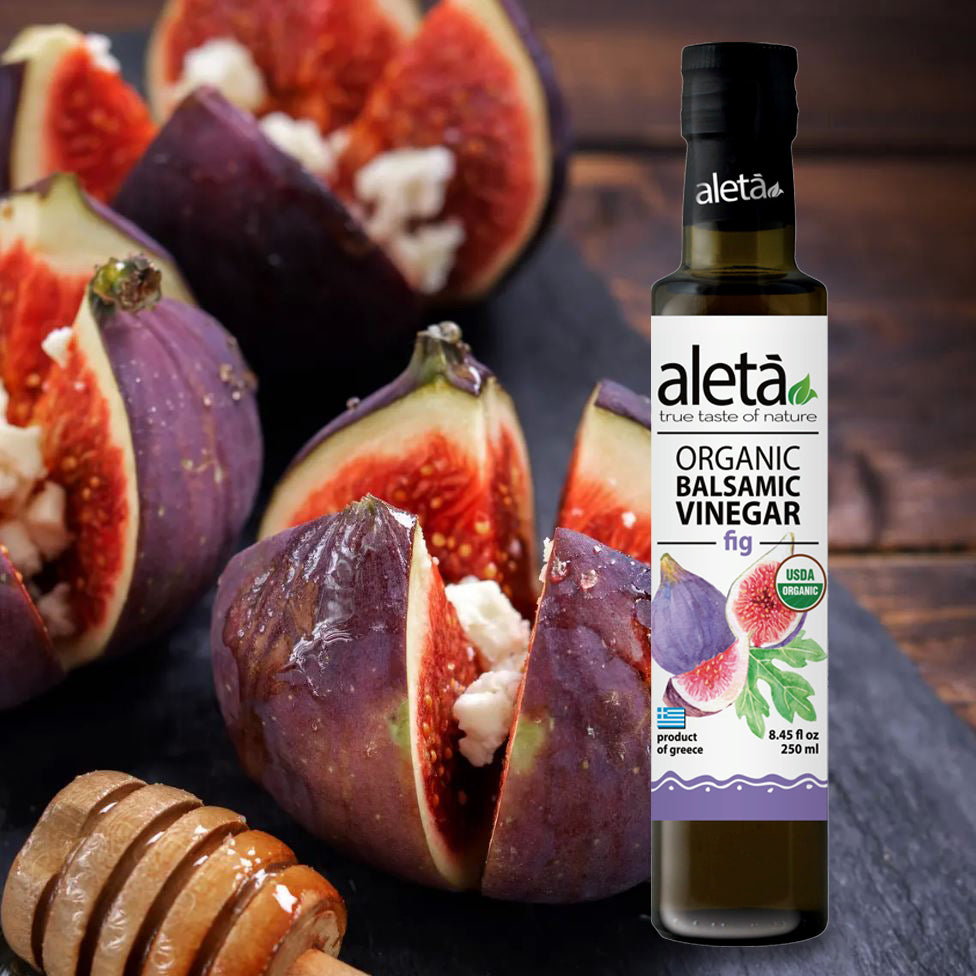 Aleta Organic, Fig Infused Balsamic Vinegar, Glass Bottle, 8.45 oz.