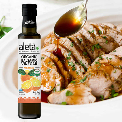 Aleta Organic, Orange Infused Balsamic Vinegar, Glass Bottle, 8.45 oz.