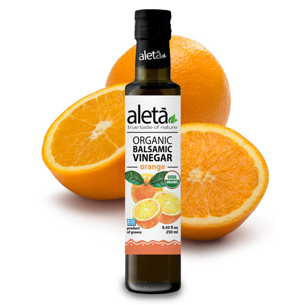 Aleta Organic, Orange Infused Balsamic Vinegar, Glass Bottle, 8.45 oz.