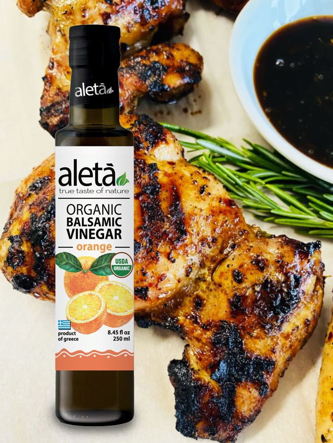 Aleta Organic, Orange Infused Balsamic Vinegar, Glass Bottle, 8.45 oz.