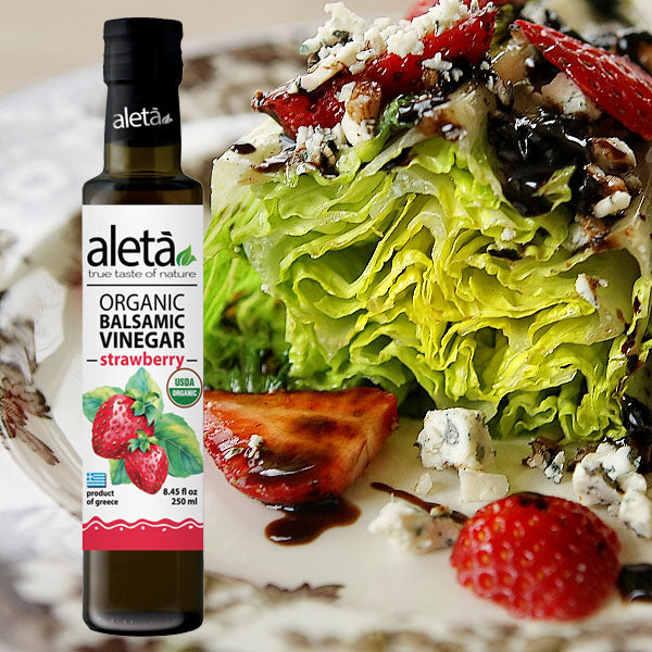 Aleta Organic, Strawberry Infused Balsamic Vinegar, Glass Bottle, 8.45 oz.